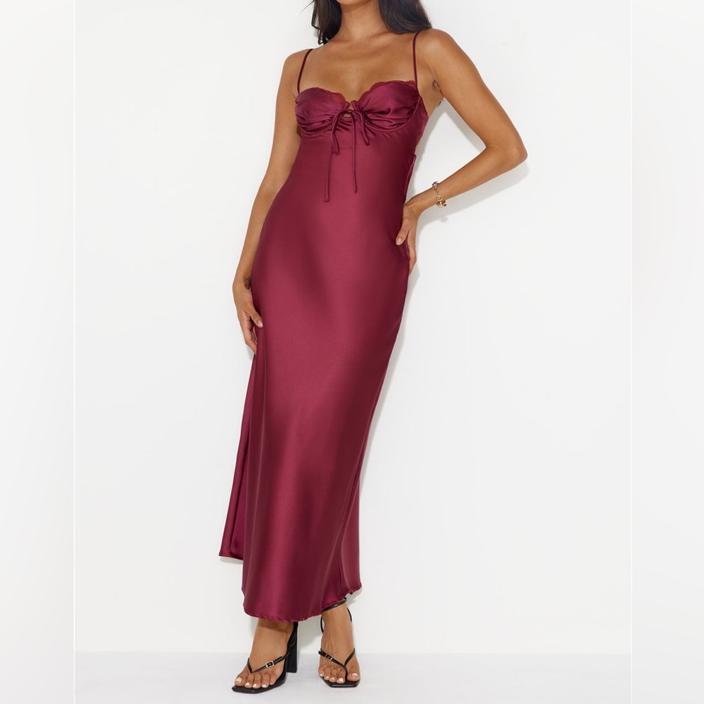 Hello Molly Winery Wedding Satin Maxi Dress - Wine
